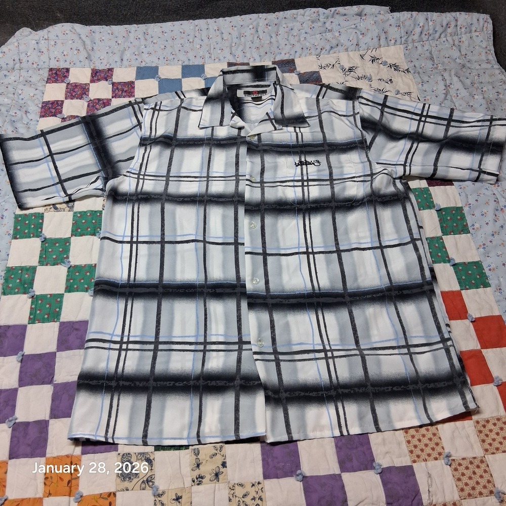 Vintage Southpole Oversized Button Up Plaid Streetwear Shirt Size Large Y2K